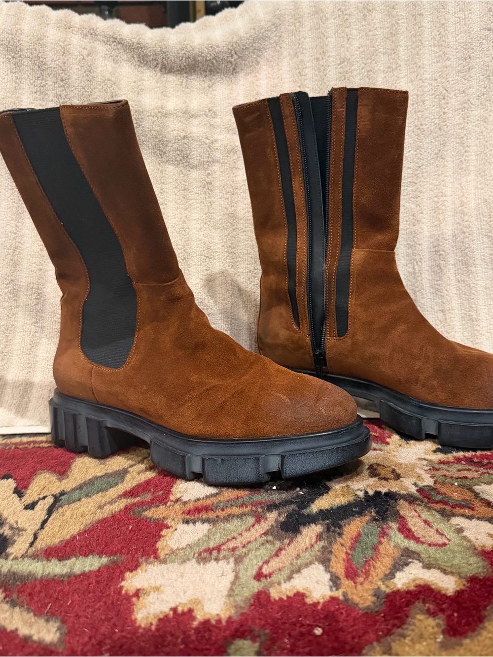 Free People Chestnut Brown Suede Lug-Sole Ankle Boots “The Brooks Chelsea Boot”